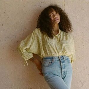 Doën O’Keeffe Top in Moonflower, Pale Yellow Floral Button-Up Blouse